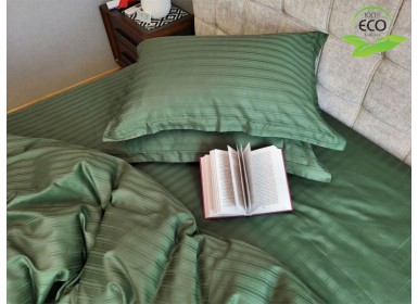Страйп сатин постельное белье двуспальное Зеленый мох Multi