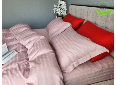 Страйп сатин постельное белье полуторное Розовое Multi